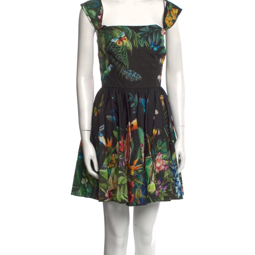 NWT Dolce & Gabbana Black Tropical Print Mini Dress IT 48 $1,745
